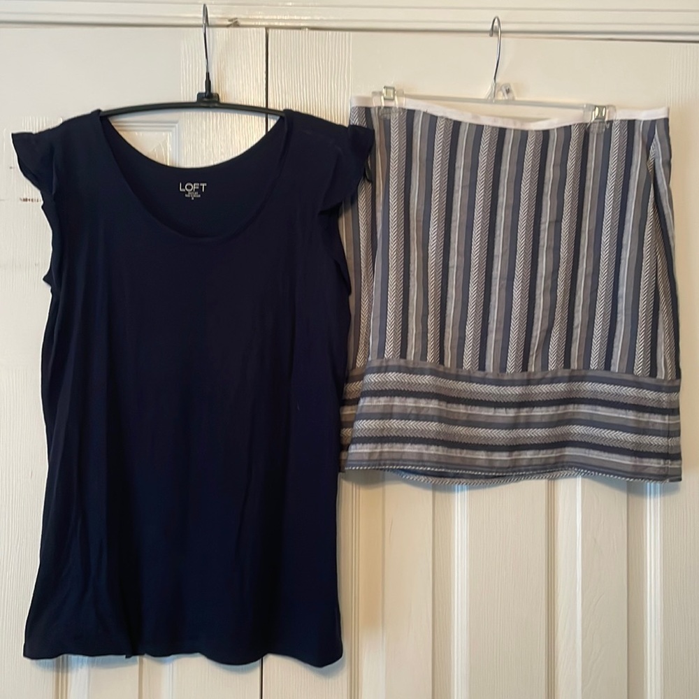 Loft brand, size medium top, size 8 skirt, navy blue